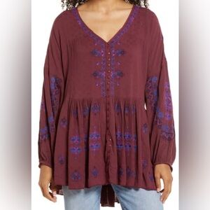 Free People Arianna Embroidered Tunic Womens Size Medium